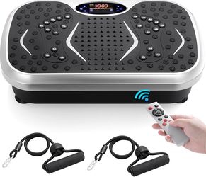  Vibration Plate Exercise Machine Lymphatic Drainage Platform Whole Body Shaker w/ 2 Resistance Bands, Home Workout Training Equipment for Weight Loss