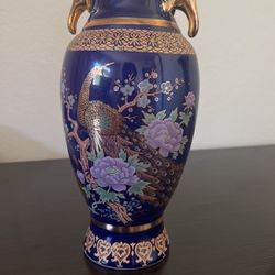 Vintage Cobalt Blue Peacock Vase 