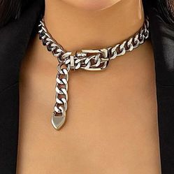 Silver Belt Buckle Choker Necklace