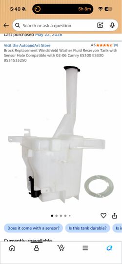New Windshield Washer Reservoir – 2004–2006 Lexus ES330 – $45