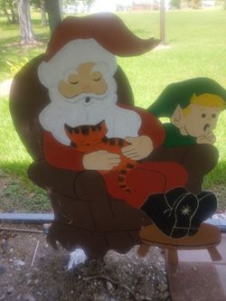Large wooden hand painted Santa cut out