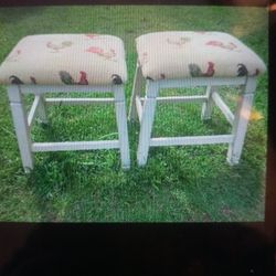 2 White Wooden Bar Stools,$40 For Pair, Rooster Seating