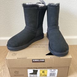 New Kirkland Signature Costco Shearling Sheepskin Boots Black Women’s 6
