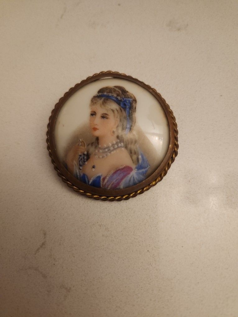 Vintage Porcelain Portrait Brooch