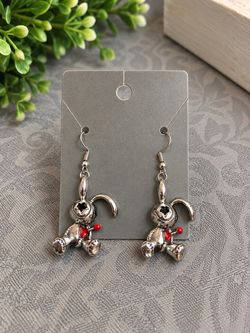 Silver Bunny Earrings with Red Hearts – Cute Dangle Earrings