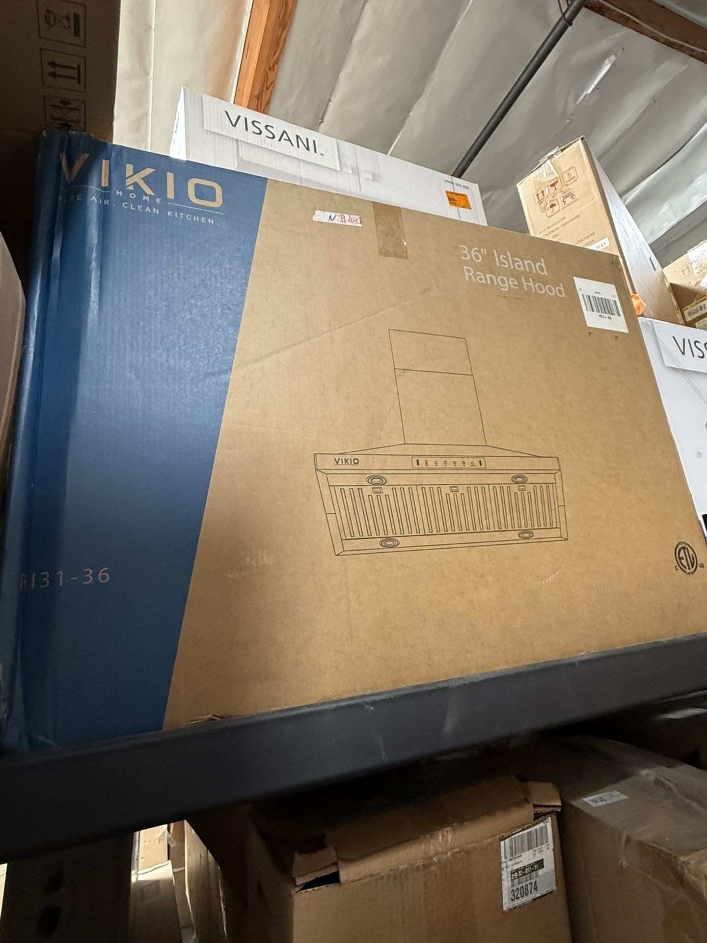 VIKIO 36" 500 CFM Convertible Island Range Hood In Stainless Steel with 4 LED Lights ,Gesture Control and Carbon Filters