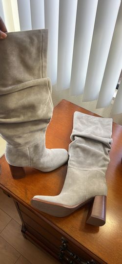Nine West Suede Genuine Leather Slouch Knee-High Boot in Light Gray