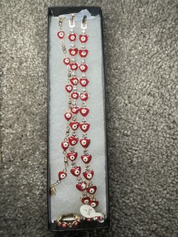 3 Red Eye Bracelets With 2 Matching Rings NEED GONE 