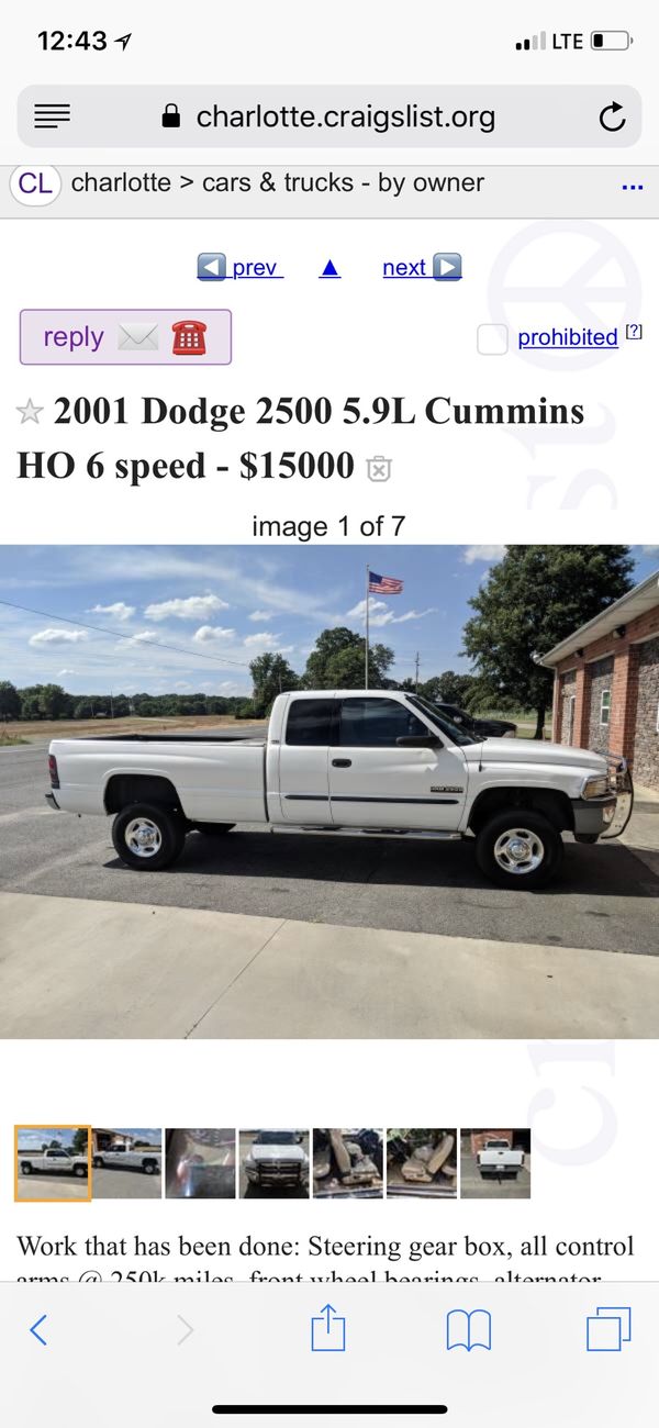 2001 Dodge 2500 5 9l Cummings Ho 6speed For Sale In Indian Trail Nc