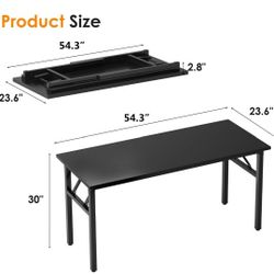Need Folding Desk, 54 inch Large Computer Desk for Home Office, No Install Needed Study Student Writing Table Desk Workstation, Black

