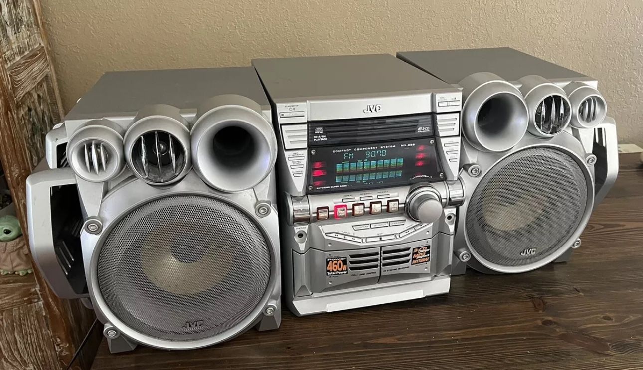 JVC MX-GB5 460W Mini System Bi-Amp CD Dual Cassette Subwoofer Speakers Radio