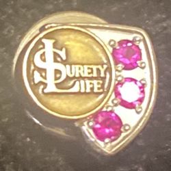 Vintage  10k Yellow Gold Ruby  SURETY LIFE Pin 