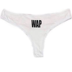 New Women’s Size Large White Thong Panties with Black “WAP” Graphic