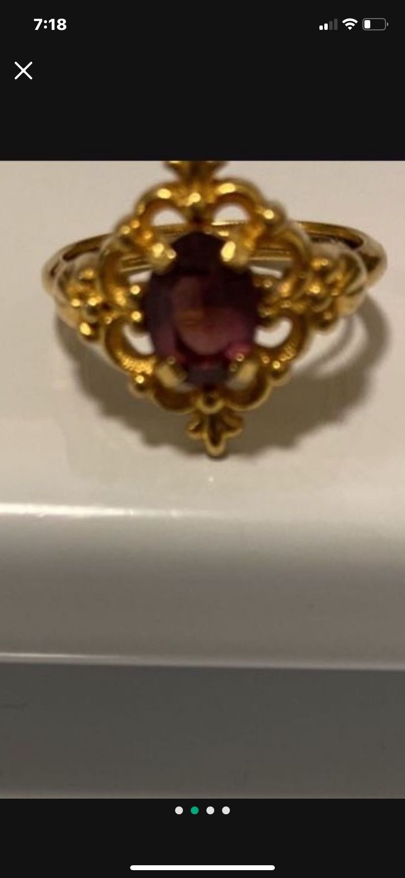 Costume Gold With Amethyst Ring Size 6.5