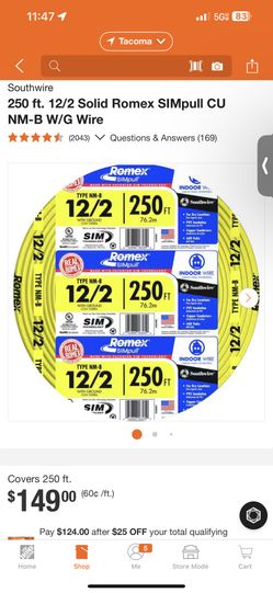 12/2 Wire 250 Ft Roll 