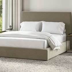 New Saatva Halle Taupe Vintage Velvet King Bed Frame
