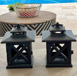 Set of 2 Restoration Hardware Cast Iron Savoy Table Lanterns
