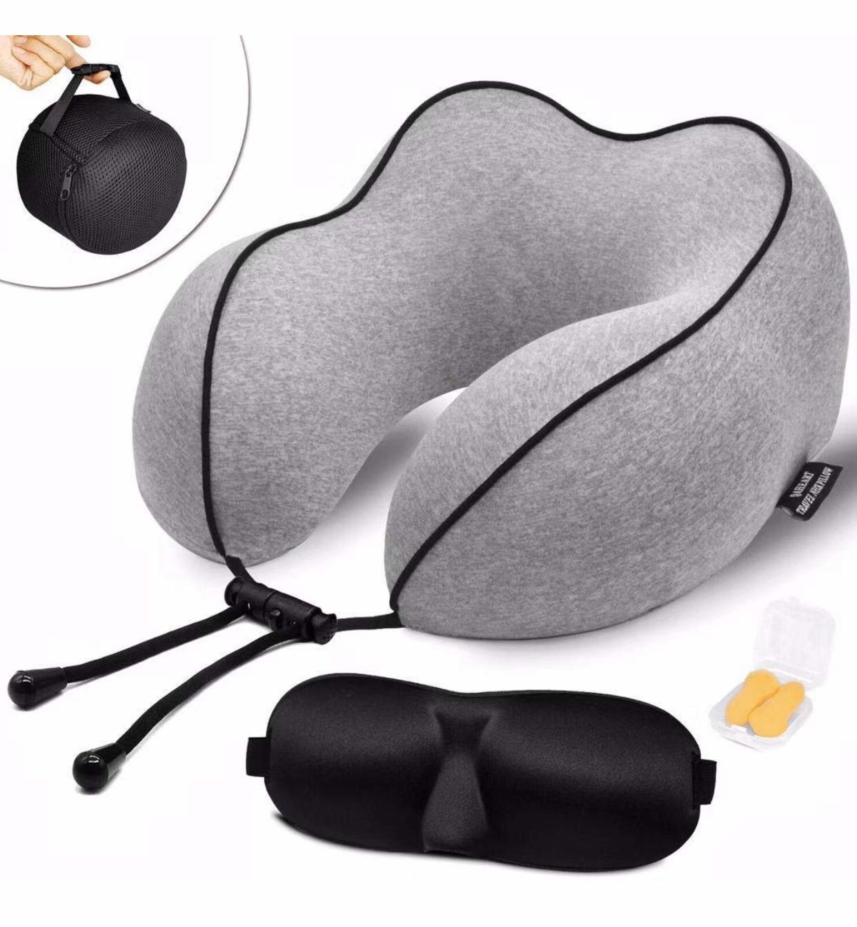 100% Pure Memory Foam Travel Pillow, Breathable & Comfortable Neck Pillow with Removable, Machine Washable Pillowcase, Travel Kit with Airplane Pillo