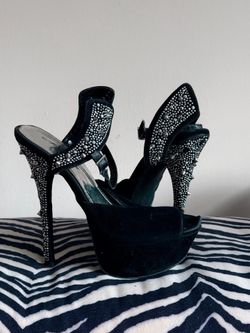Mascote black rhinestone studded platform stilettos in excellent condition.
