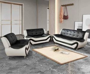 Modern style black and white leather three piece couch set