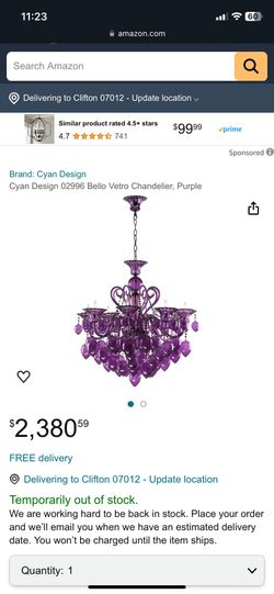 7 Cyan Design 02996 Bello Vetro Chandelier, Purple