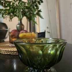 Antique Depression Glass Green Pedestal Bowl