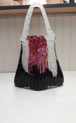 Vintage MCM Italian Hand Blown Art Glass Handbag Vase- Located in Shelton