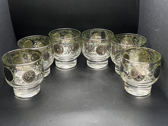Set of 6 MCM Culver Midas Pattern Footed Rocks/Cordial Glasses-Marked