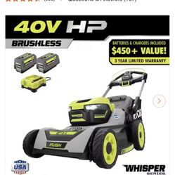 RYOBI 40V HP Brushless 21" Whisper Series Cordless Walk-Behind Multi-Blade Push Lawn Mower - (2) 6.0