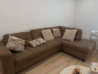 Brown Sectional Sleeper Sofa with Chaise & Mattress
