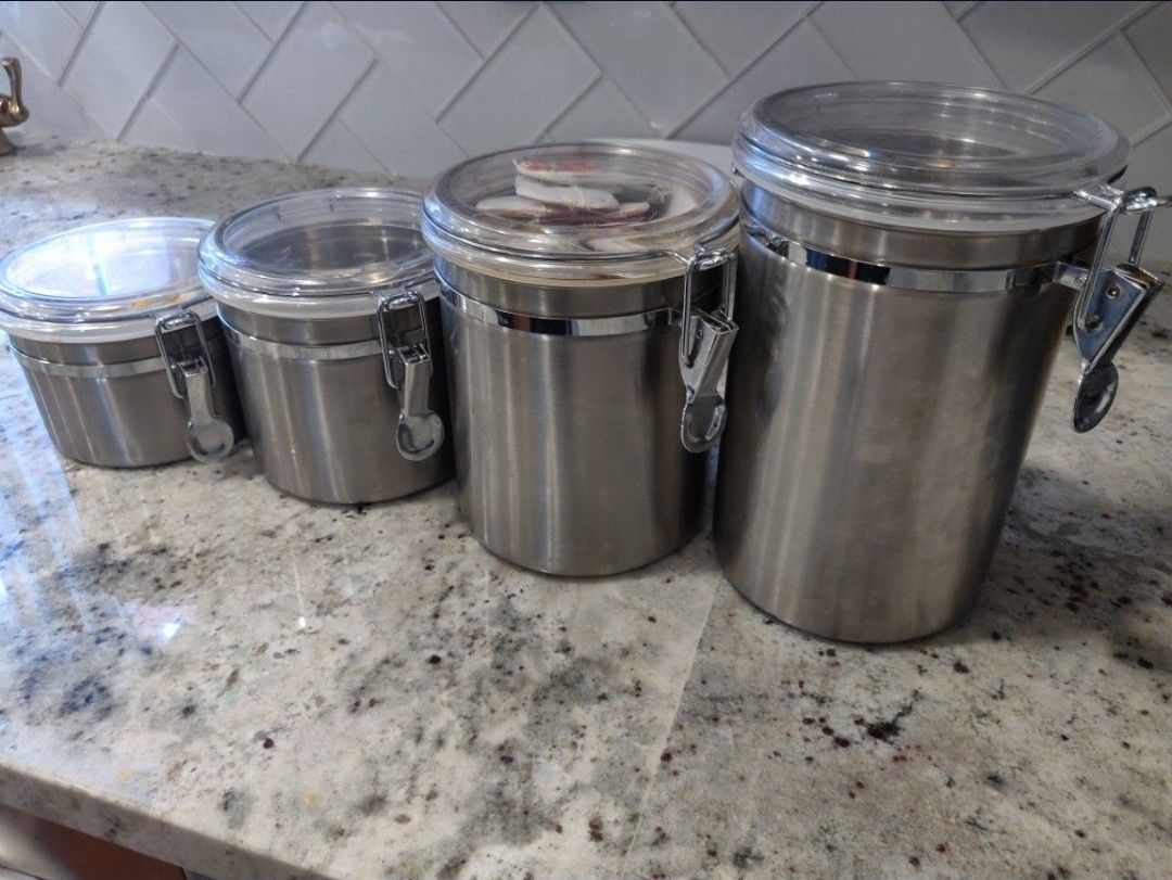 Airtight Brushed Stainless Steel Canisters with Clear Acrylic Tops (Set of 4)