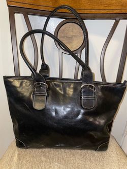 Nordstrom Black Leather Tote Bag with Silver Hardware