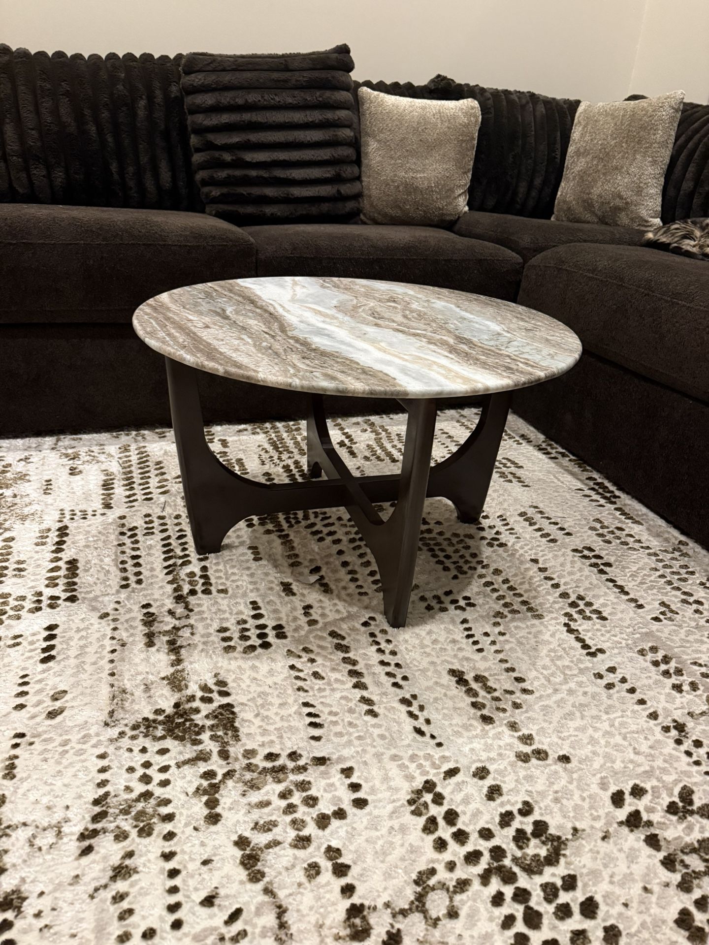Modern Marble Top Coffee Table – Elegant Round Accent Table