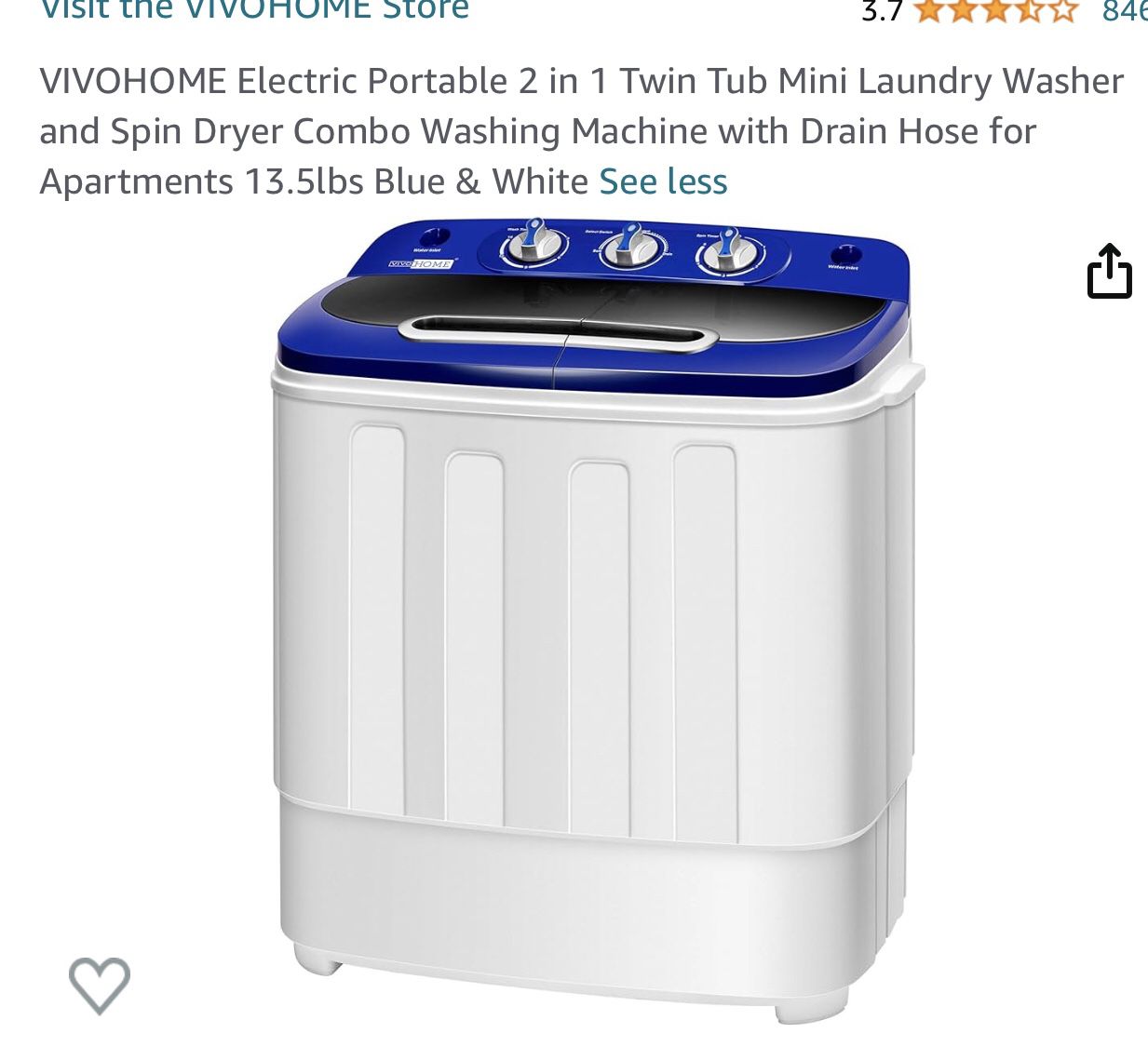 VIVOHOME Electric Portable 2n1Twin Tub Laundry Washer and Spin Dryer Combo Washing Machine