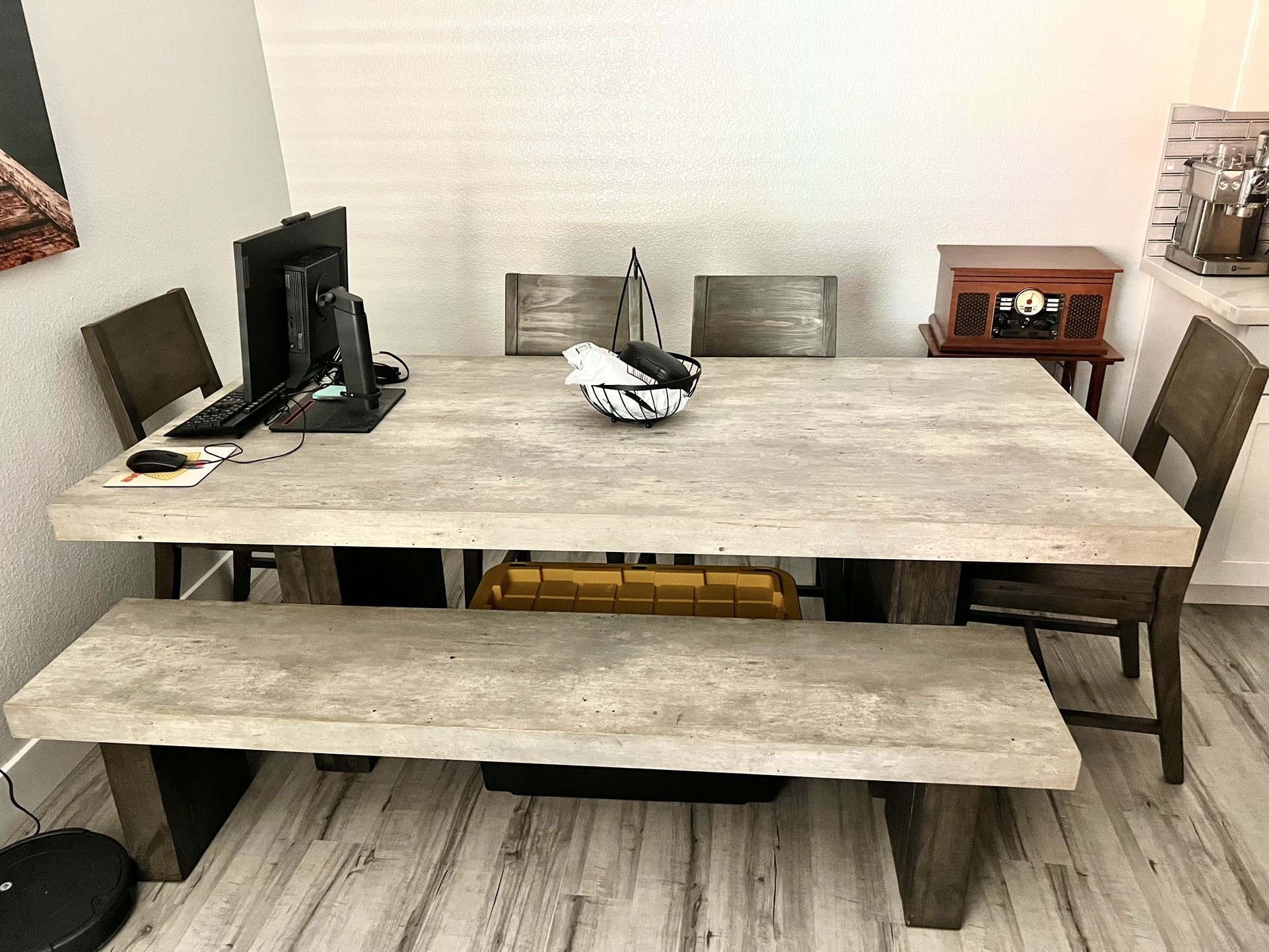 Titan 82" Faux Concrete Dining With Bench + Side Chair Set For 6