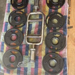 Olympic  Tricep Bar  / Weights Plates.     50 Dollars 