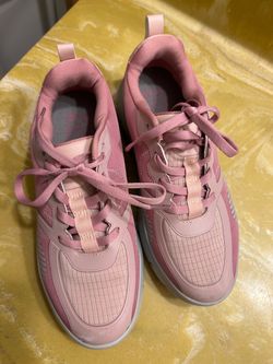 ALEGRIA Solstyce Retro Blush Pink and white sneakers with white stripes #athletic #running comfort shoes. size 8