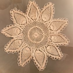 13 1/4” Hand Crocheted Cotton Ecru Pineapple Doily #040422F6