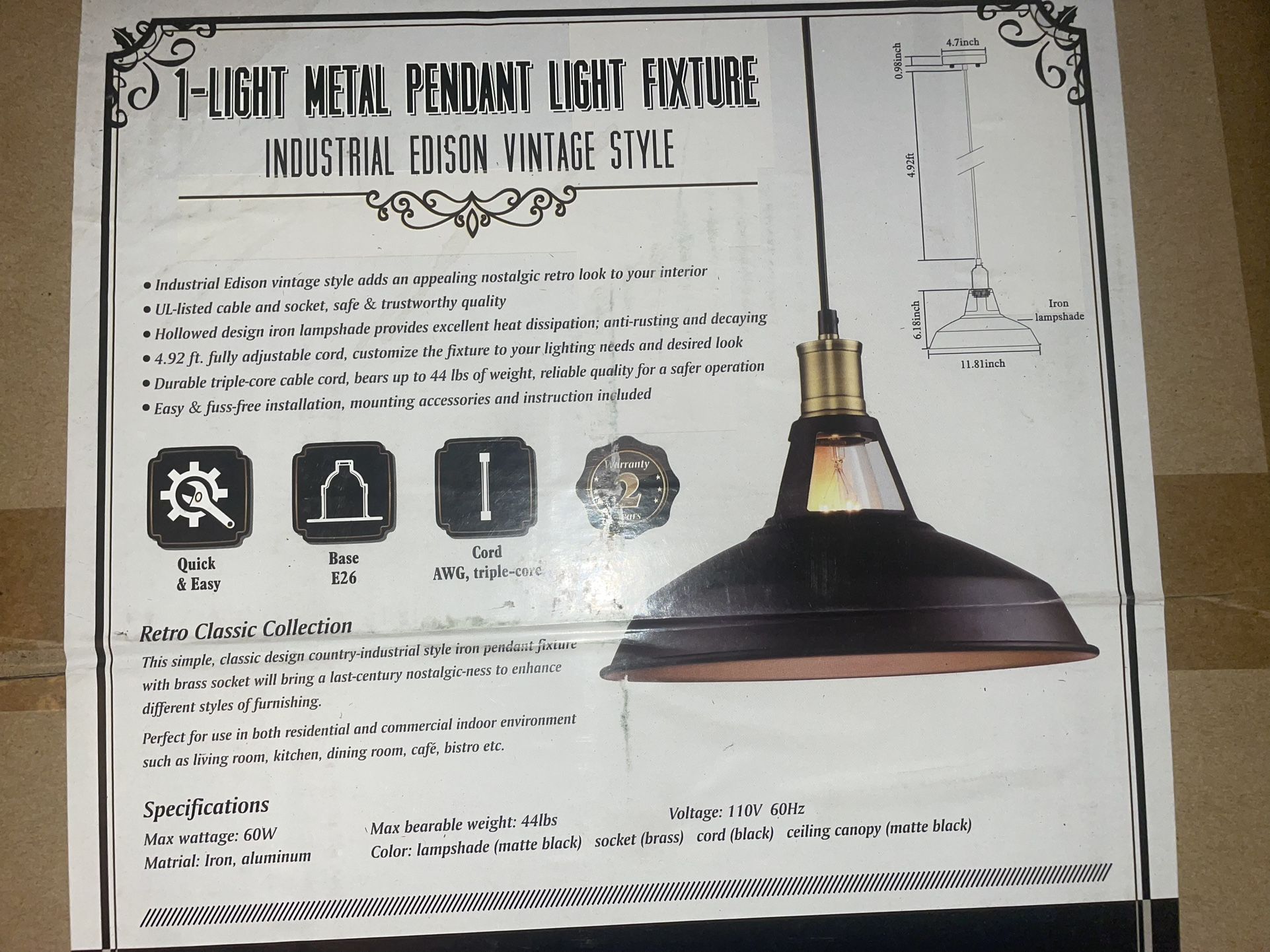 Vintage Style Metal Hanging Fixtures