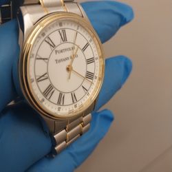 Tiffany And Co 18k Gold Portfolio Mens Watch Brand New