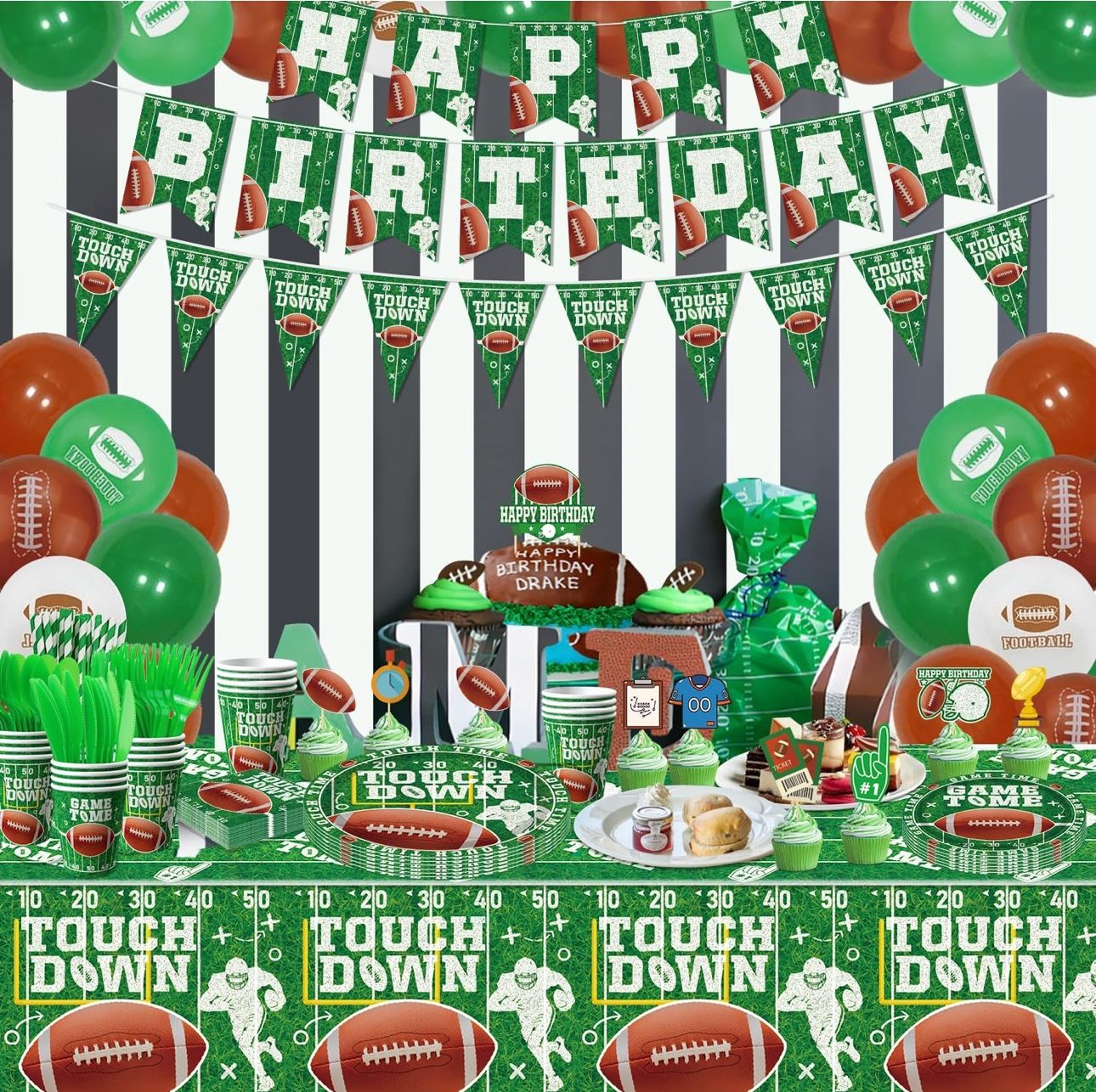 Football Birthday Party Decorations Football Party Supplies Set Touch Down Plate Napkin Tailgate Banner for Sport Theme Birthday Party Gameday Party D
