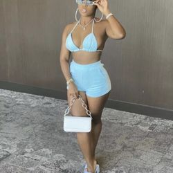 Worn Once-  Two Piece Short Set  Color Blue 