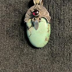 Sterling 925 Silver Turquoise And Ruby Necklace 