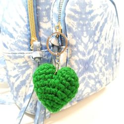 Small Amigurumi Heart keychain. Crochet Green  heart. Bag charm. Backpack charm. Love Gift. Friendship Gifts