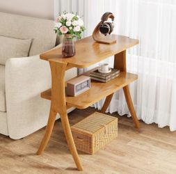 Kerlin 25.2 in. Light Brown End Table with 2-Tier Shelf