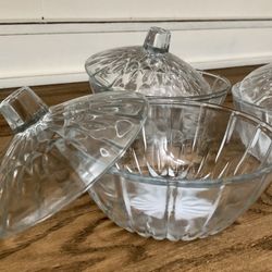 3 Glass Crystal Candy Dishes With Lids