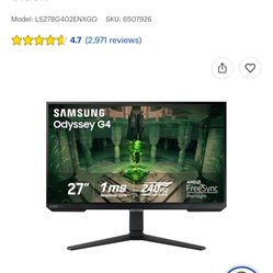 Black Samsung 27” Odyssey FHD IPS 240Hz  Gaming Monitor