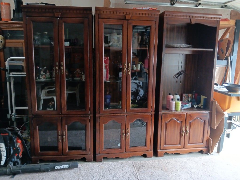 3 Piece Mahogany Curio Cabinets & bookshelf 