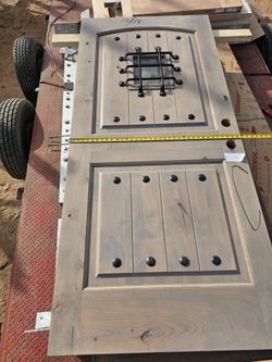 Solid Wood Exterior Door w/ Iron Window – Rustic / Hacienda Style