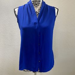 Banana Republic Sleeveless Top Blouse Shirt Size 0 Button Front Royal Blue